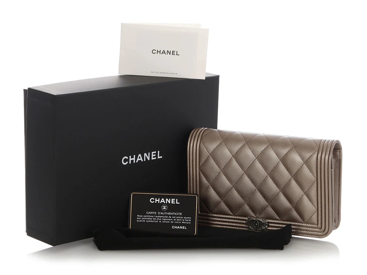Chanel Bronze Quilted Caviar Boy Wallet on Chain WOC - Image 2