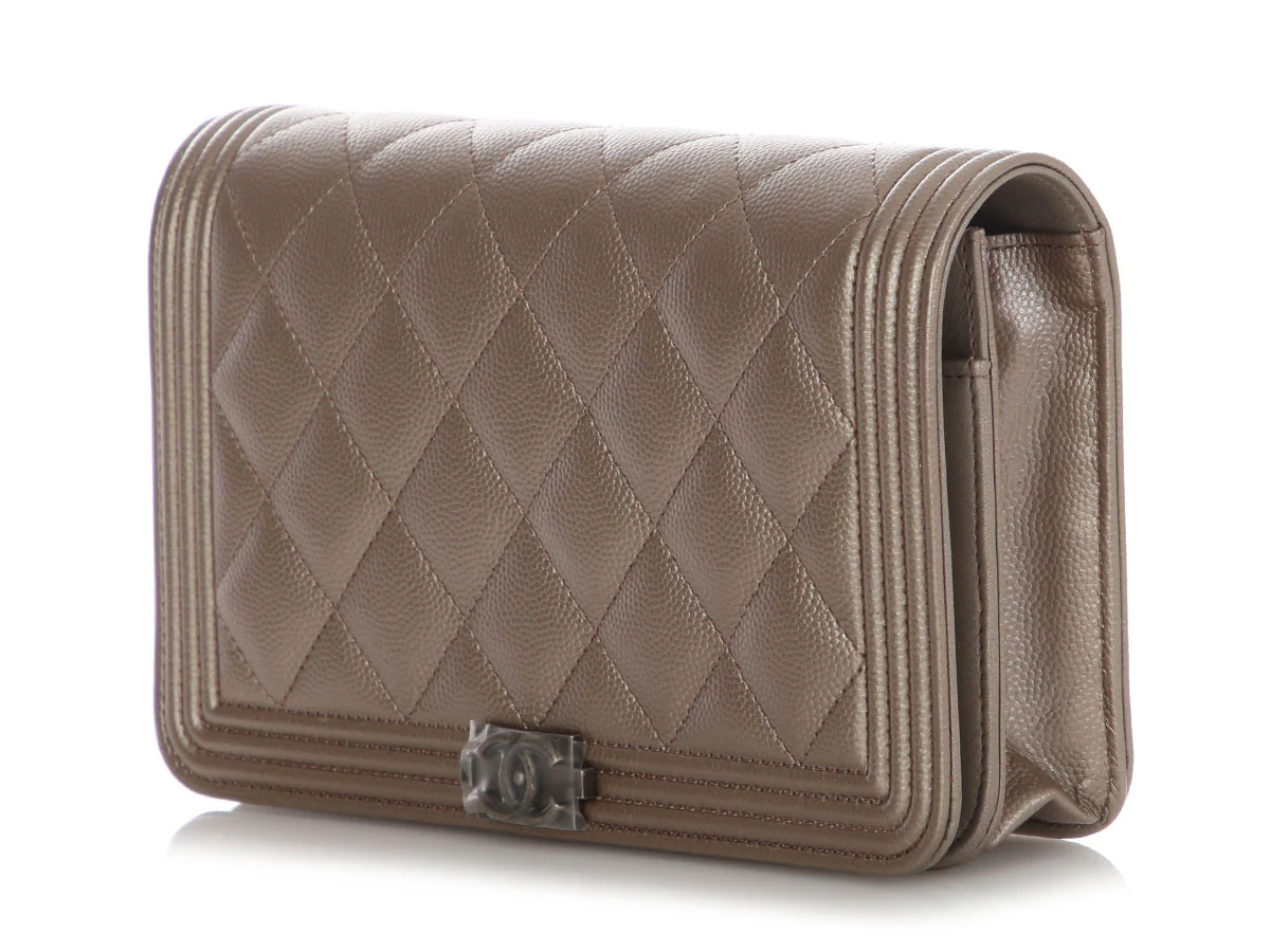 Chanel Bronze Quilted Caviar Boy Wallet on Chain WOC - Image 4