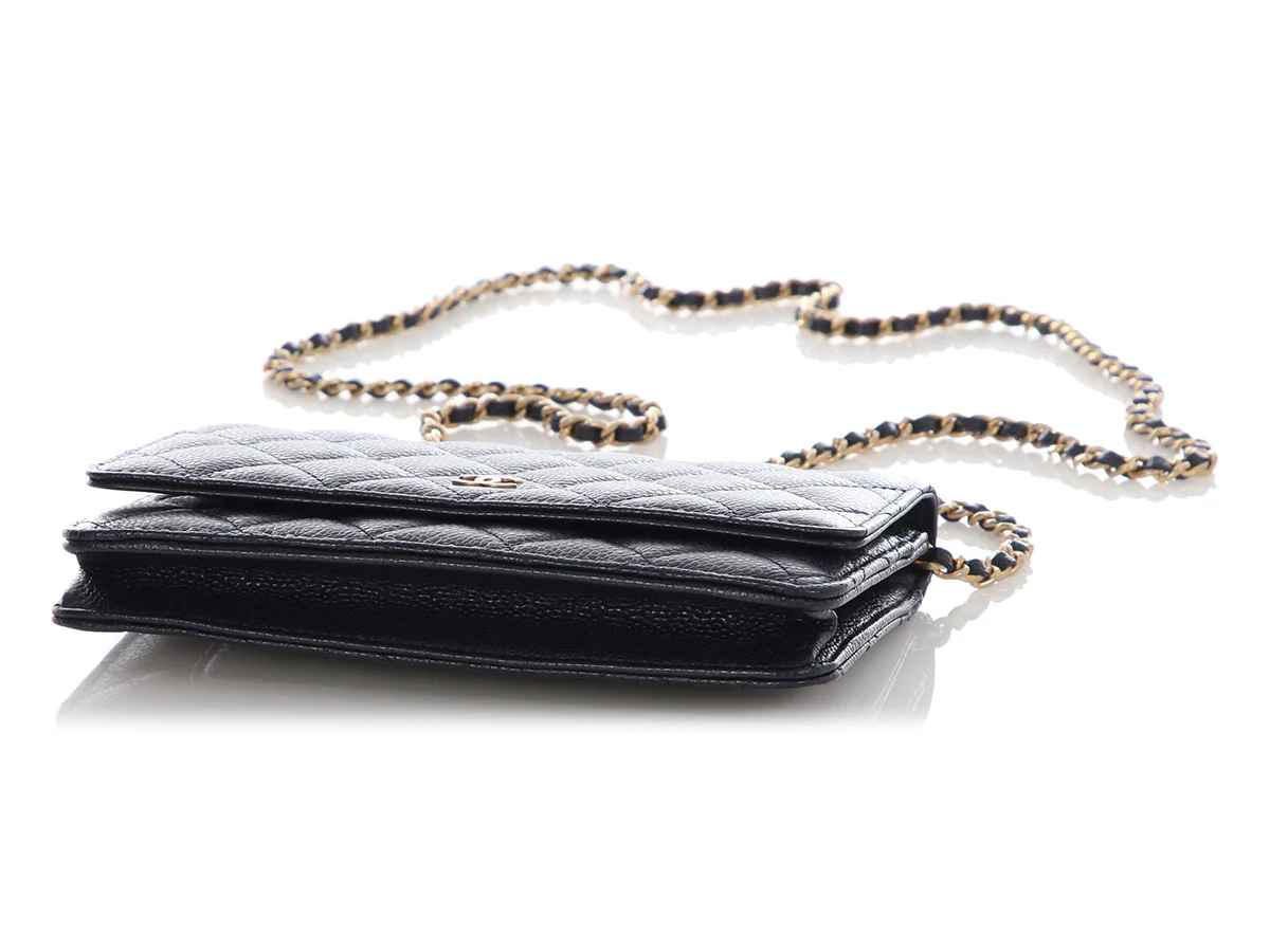 Chanel Dark Blue Quilted Caviar Wallet on Chain - Image 7