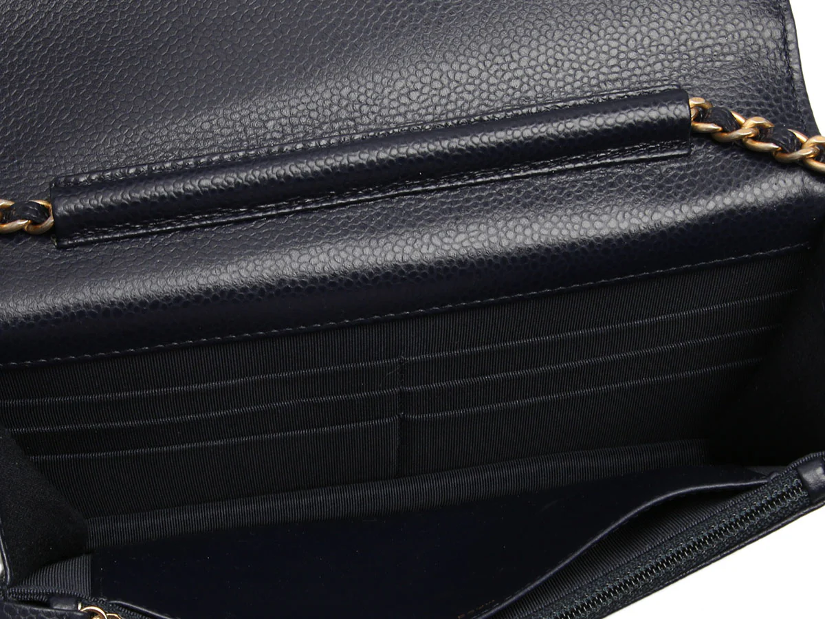 Chanel Dark Blue Quilted Caviar Wallet on Chain - Image 9