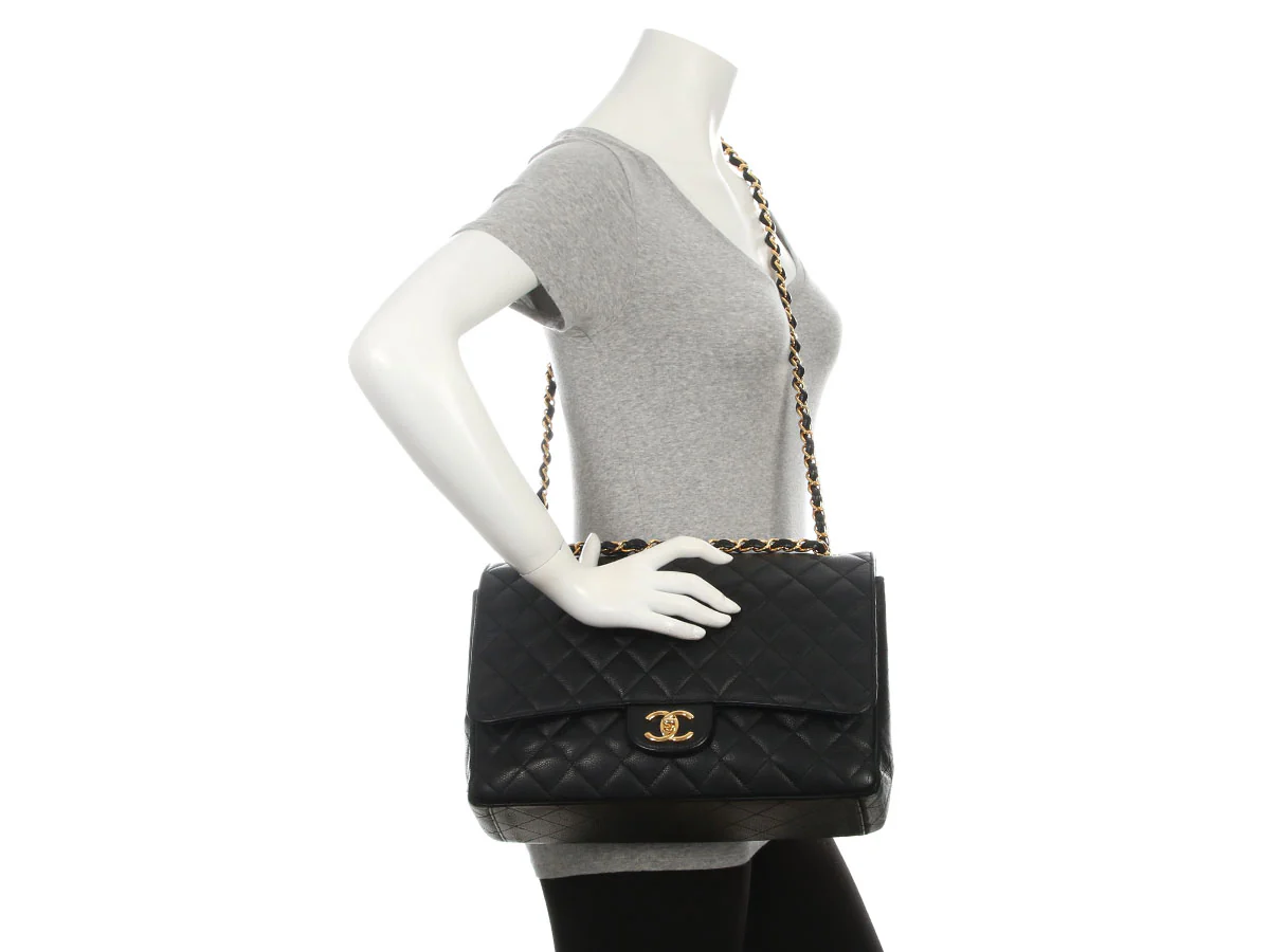 Chanel Maxi Black Quilted Caviar Classic Double Flap - Image 10