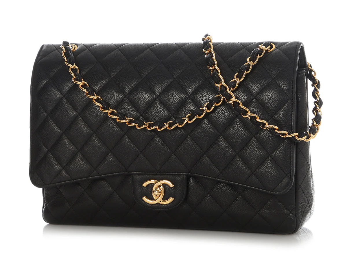 Chanel Maxi Black Quilted Caviar Classic Double Flap - Image 3