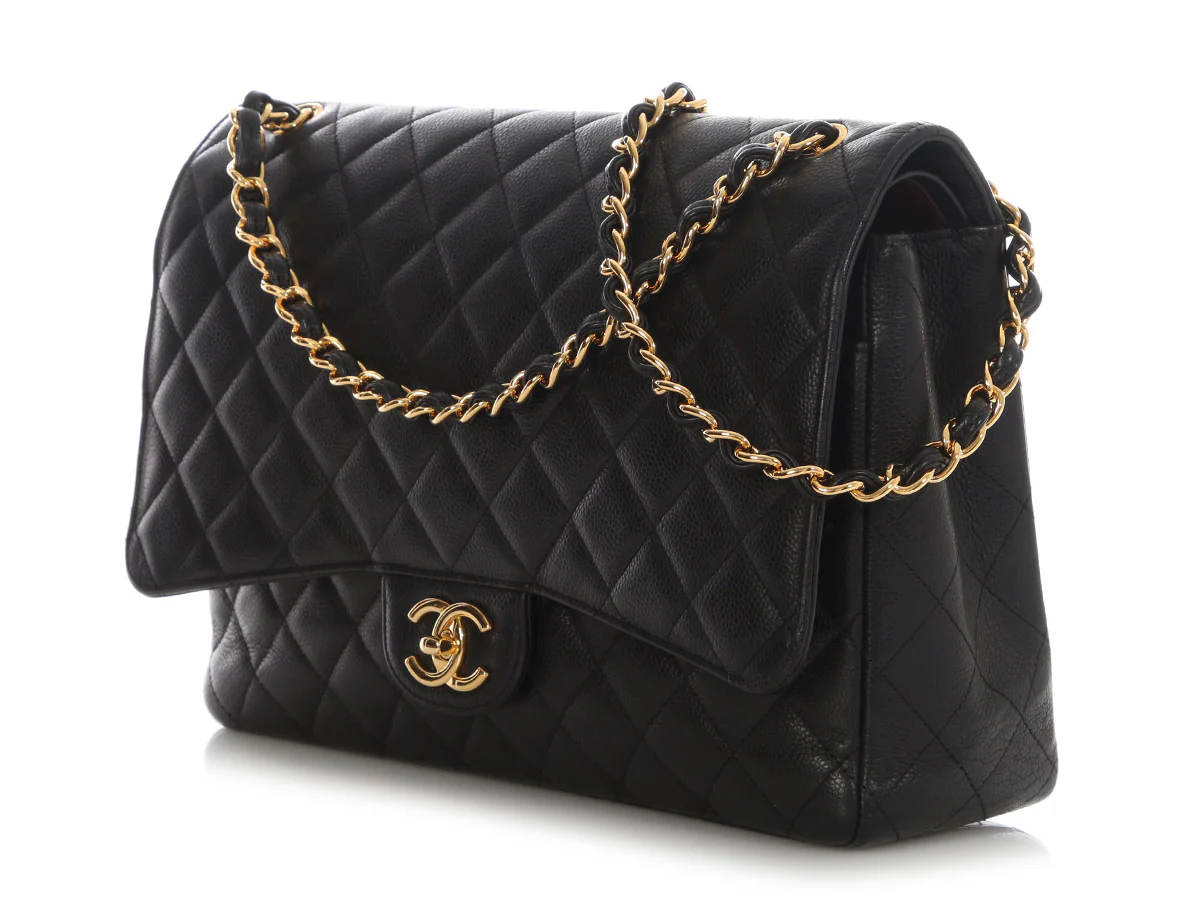 Chanel Maxi Black Quilted Caviar Classic Double Flap - Image 4