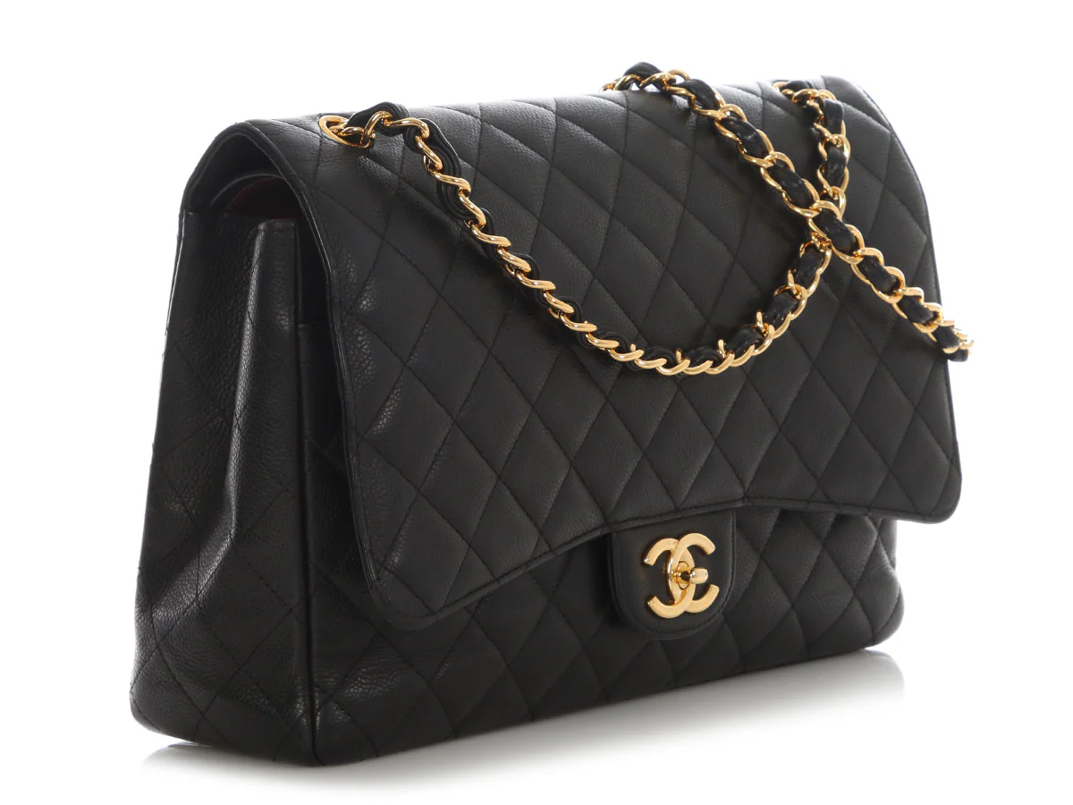 Chanel Maxi Black Quilted Caviar Classic Double Flap - Image 6