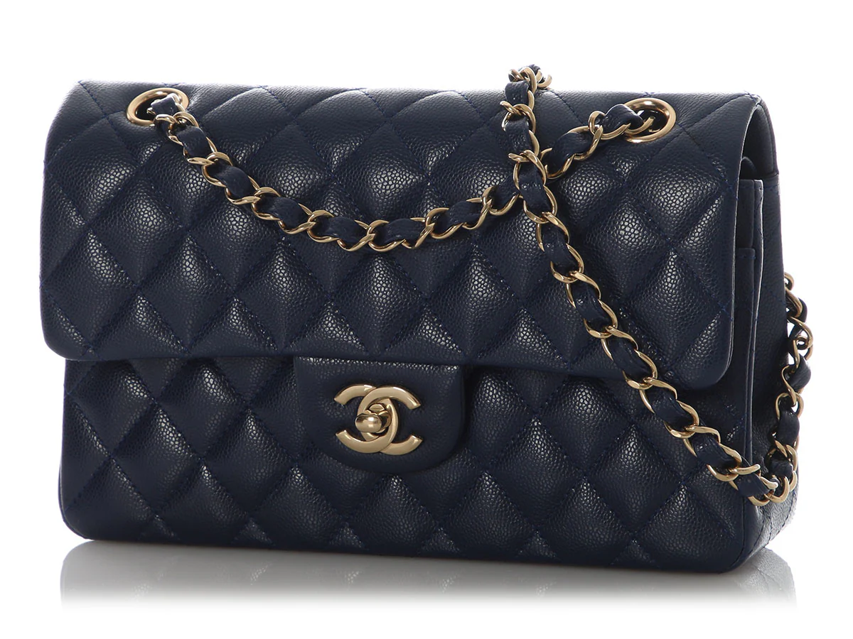 Chanel Small Navy Quilted Caviar Double Flap Classic - Image 3