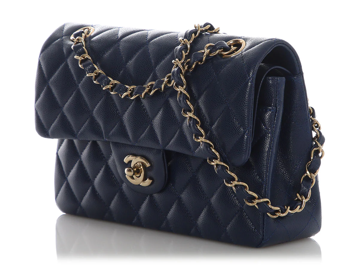 Chanel Small Navy Quilted Caviar Double Flap Classic - Image 4