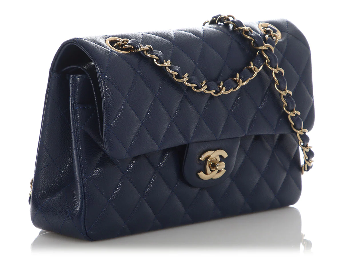 Chanel Small Navy Quilted Caviar Double Flap Classic - Image 6