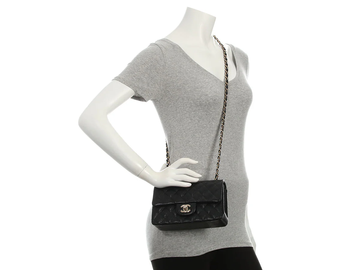Chanel Mini Black Quilted Caviar Rectangular Classic - Image 10