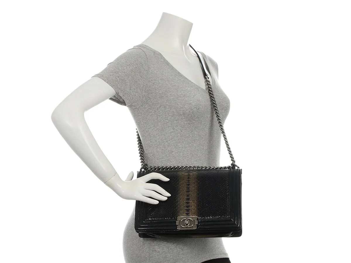 Chanel Large Black Ombre Python Boy Bag - Image 10