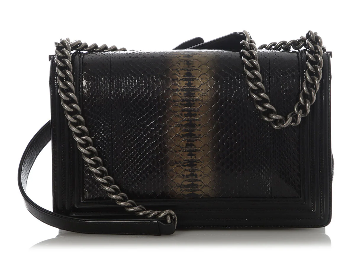 Chanel Large Black Ombre Python Boy Bag - Image 4