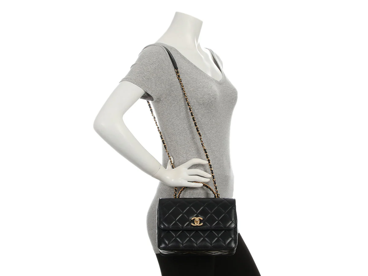 Chanel Small Black Quilted Lambskin Flap Bag with Top Handle - Image 10