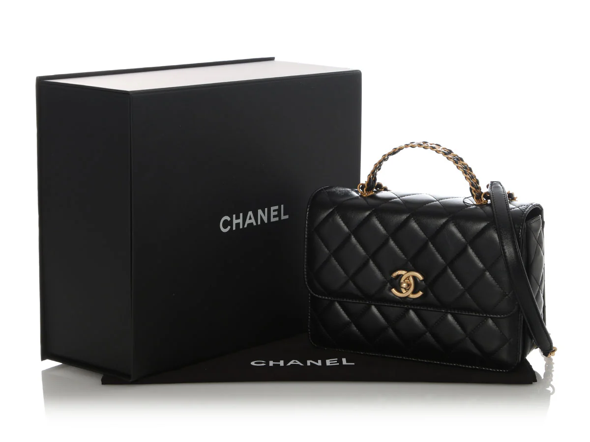 Chanel Small Black Quilted Lambskin Flap Bag with Top Handle - Image 2