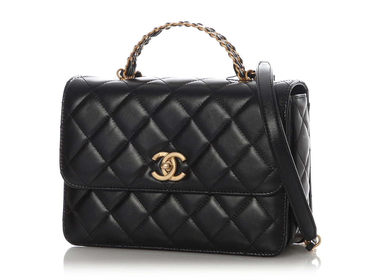 Chanel Small Black Quilted Lambskin Flap Bag with Top Handle - Image 3