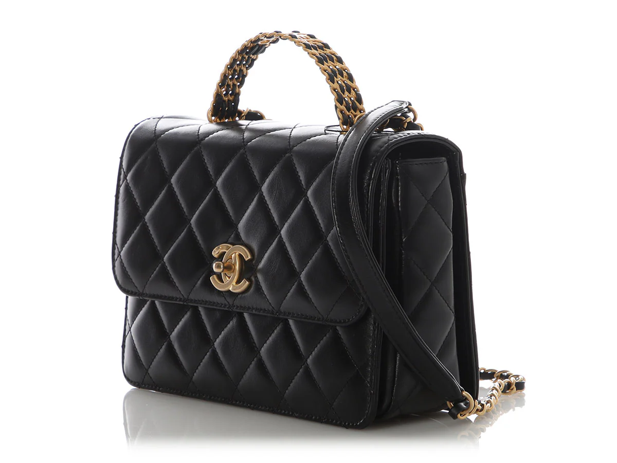 Chanel Small Black Quilted Lambskin Flap Bag with Top Handle - Image 4
