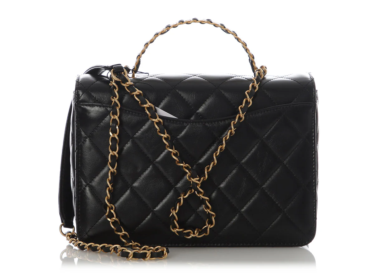 Chanel Small Black Quilted Lambskin Flap Bag with Top Handle - Image 5
