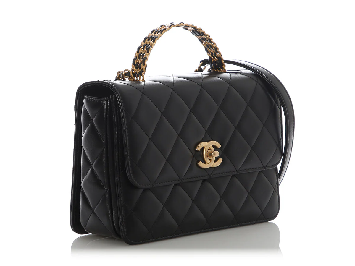 Chanel Small Black Quilted Lambskin Flap Bag with Top Handle - Image 6