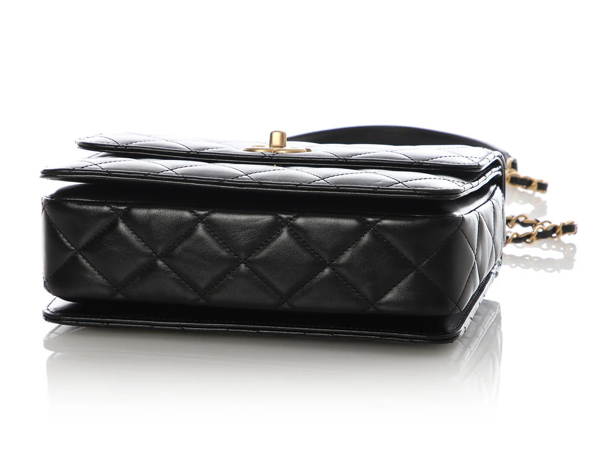 Chanel Small Black Quilted Lambskin Flap Bag with Top Handle - Image 7