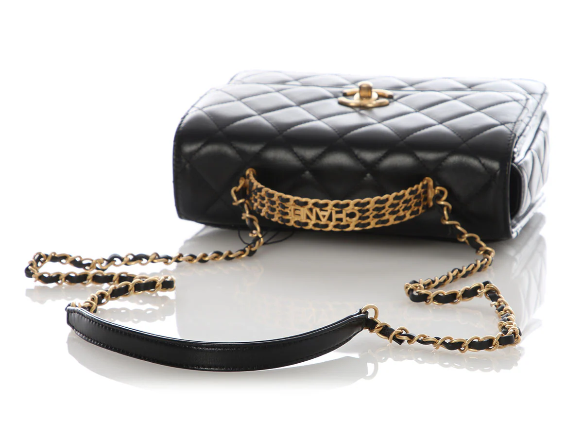 Chanel Small Black Quilted Lambskin Flap Bag with Top Handle - Image 8