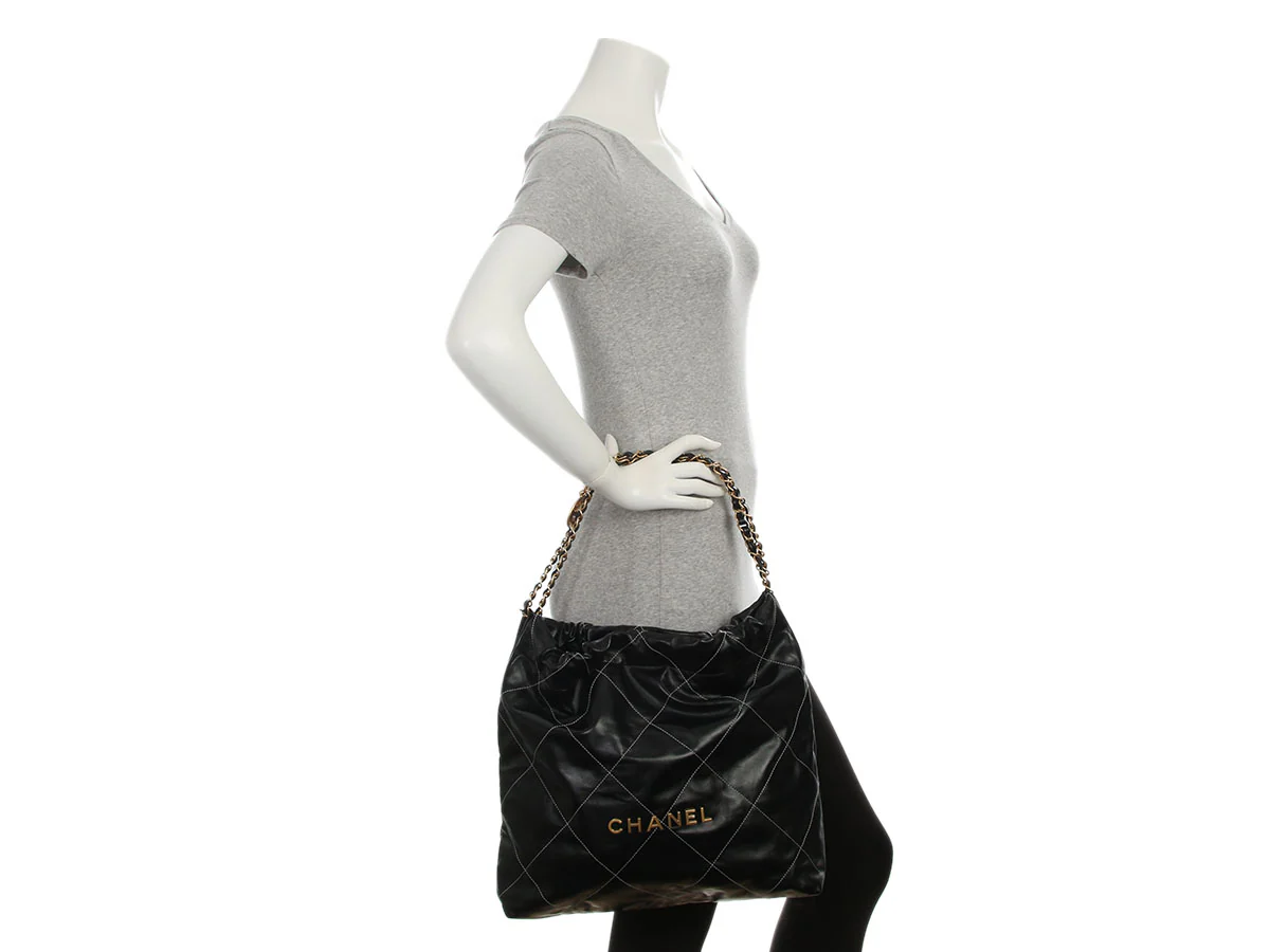 Chanel Medium Black Quilted Shiny Calfskin 22 - Image 10