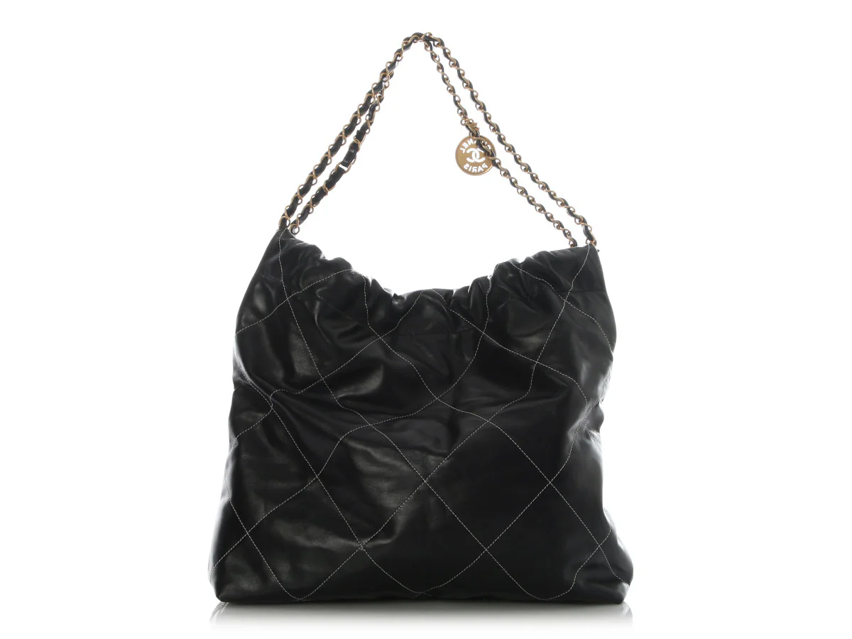 Chanel Medium Black Quilted Shiny Calfskin 22 - Image 4