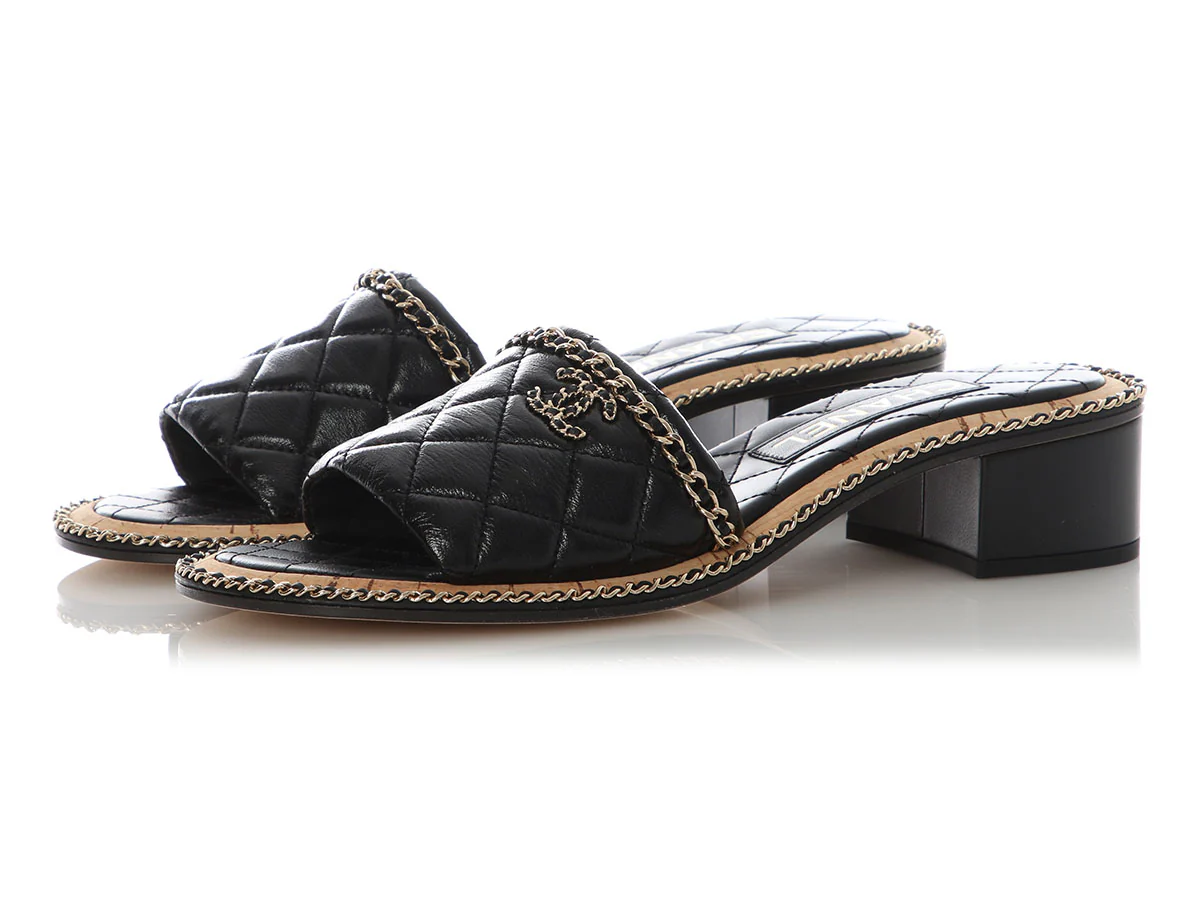 Chanel Black Quilted Mules - Image 3