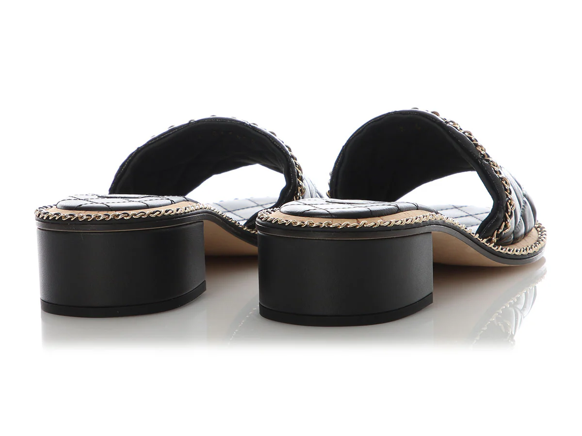 Chanel Black Quilted Mules - Image 4