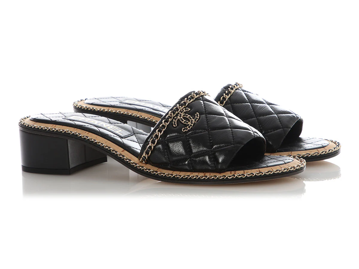 Chanel Black Quilted Mules - Image 5