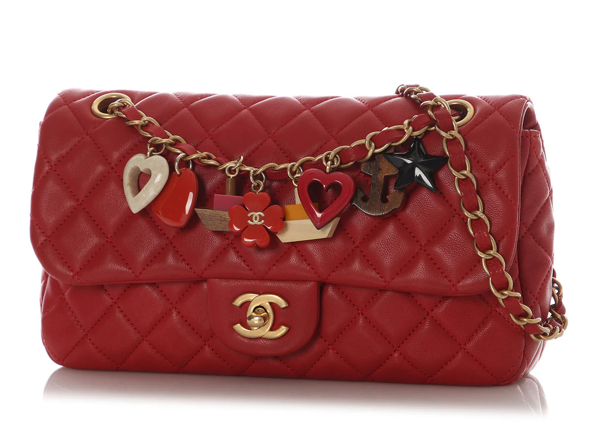 Chanel Medium Red Quilted Lambskin Marine Charm Flap - Image 3