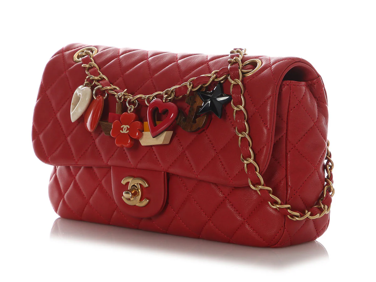 Chanel Medium Red Quilted Lambskin Marine Charm Flap - Image 4