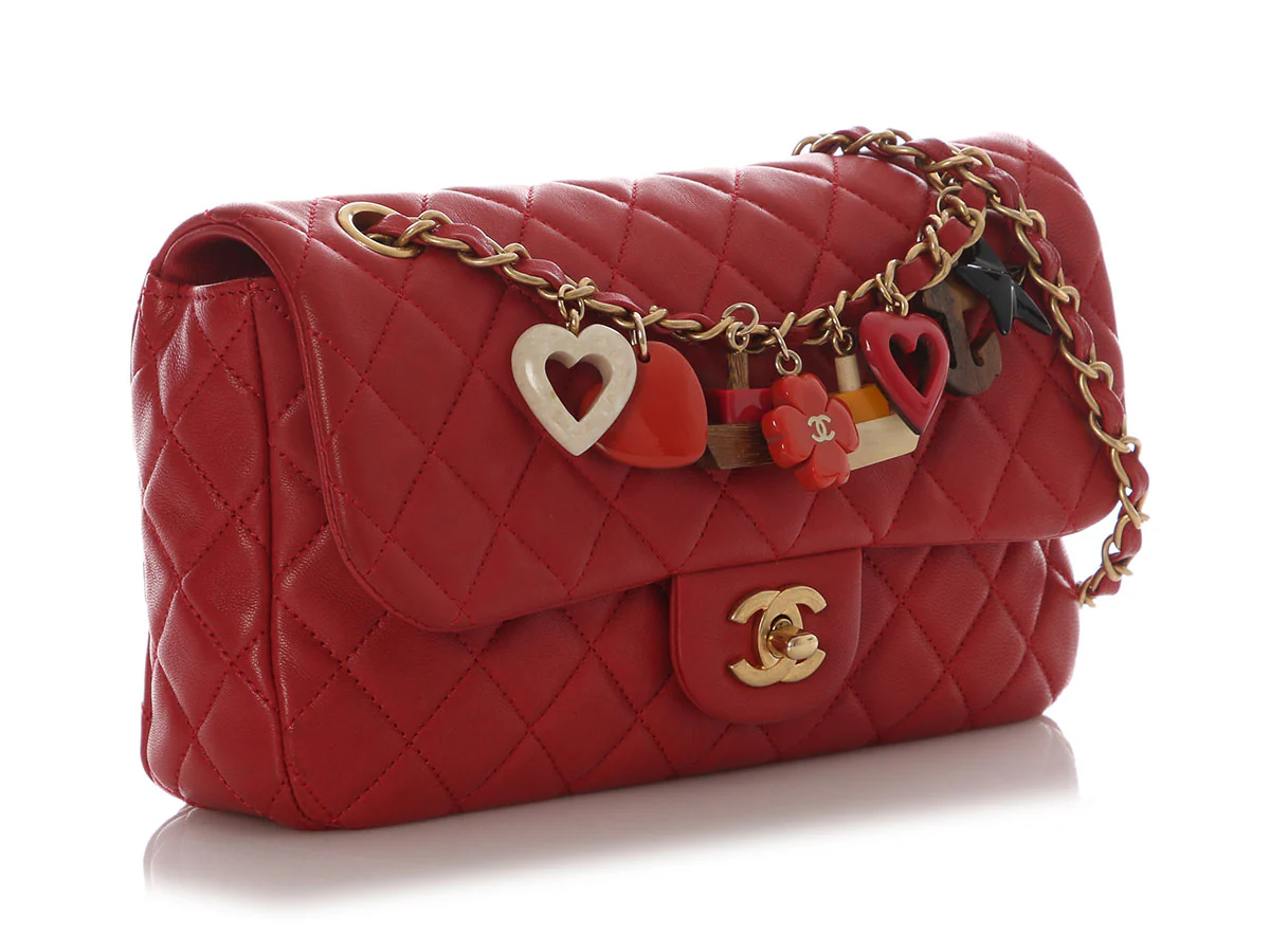 Chanel Medium Red Quilted Lambskin Marine Charm Flap - Image 6