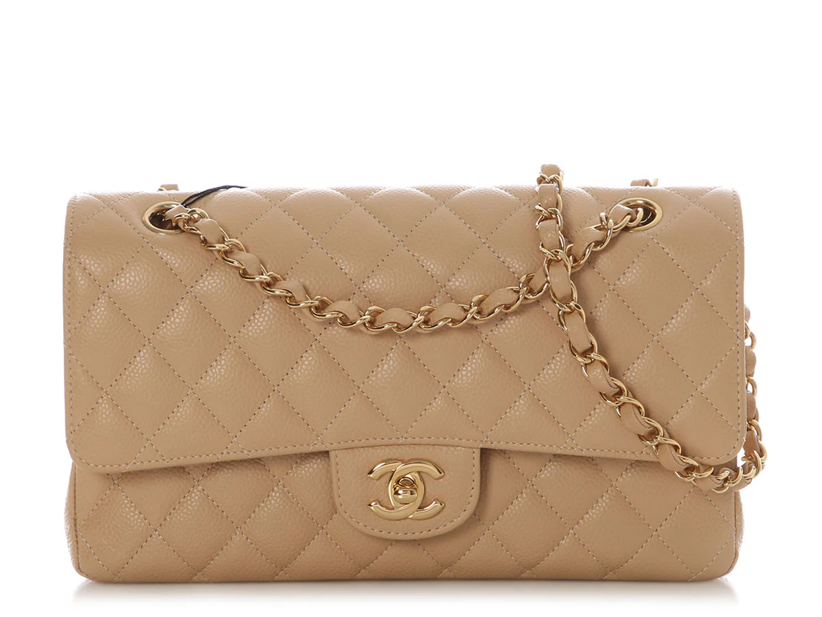 Chanel Medium/Large Beige Clair Quilted Caviar Classic Double Flap