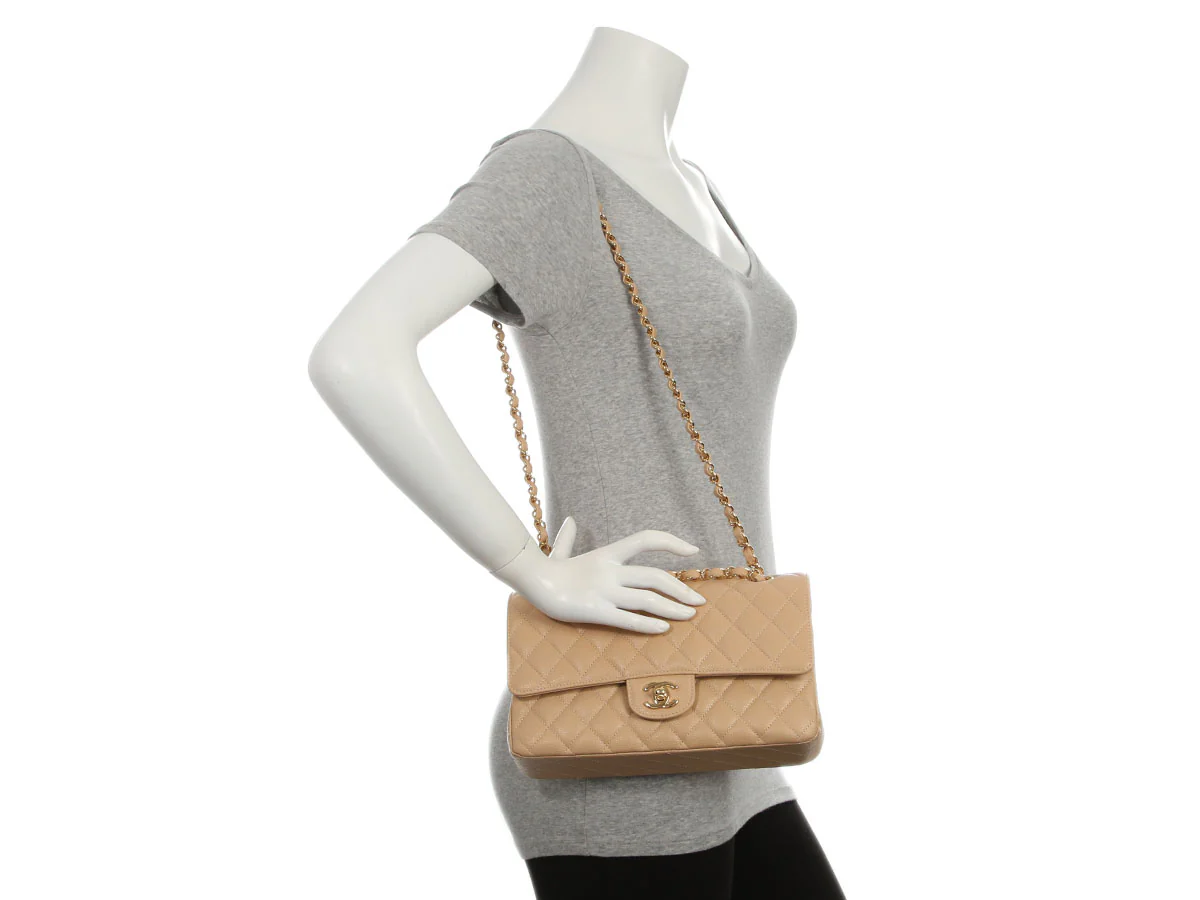 Chanel Medium/Large Beige Clair Quilted Caviar Classic Double Flap - Image 10