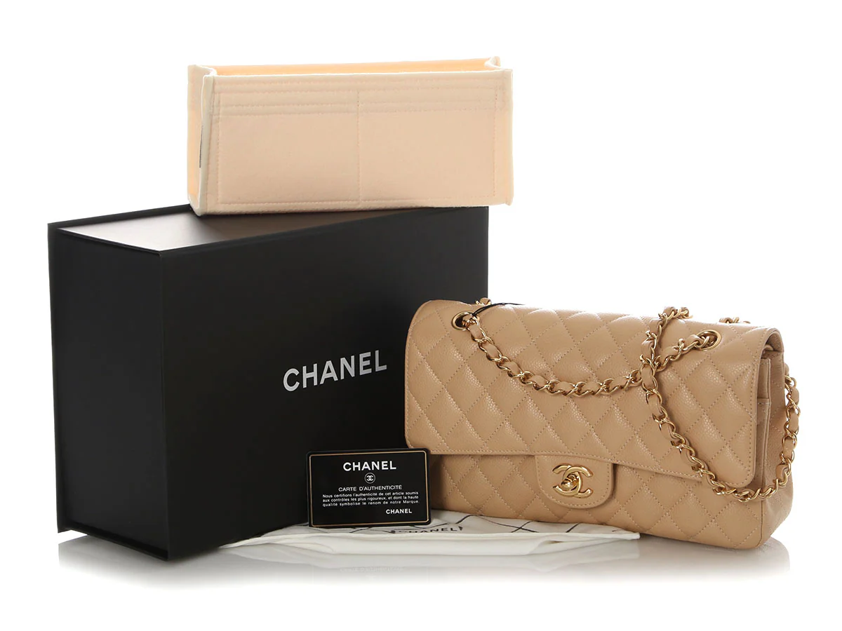 Chanel Medium/Large Beige Clair Quilted Caviar Classic Double Flap - Image 2