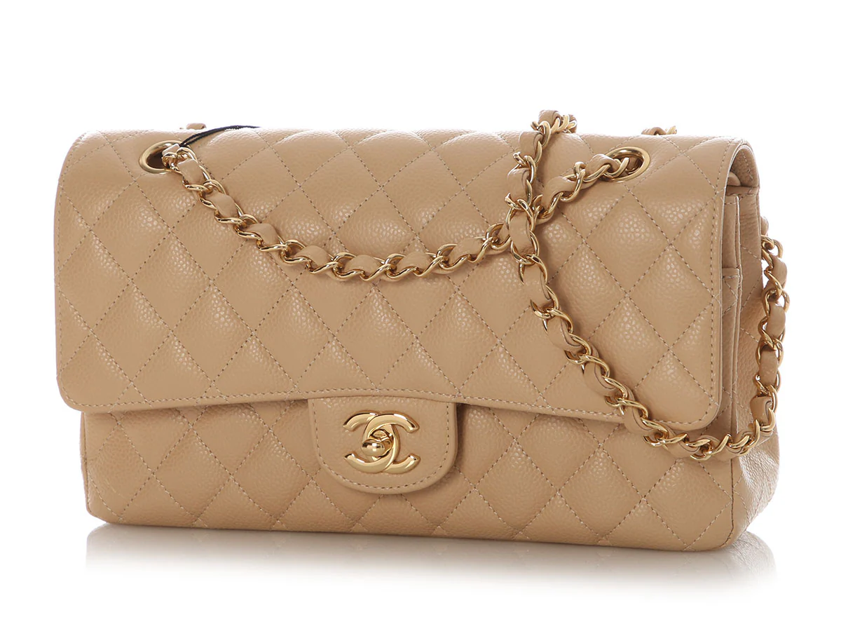Chanel Medium/Large Beige Clair Quilted Caviar Classic Double Flap - Image 3