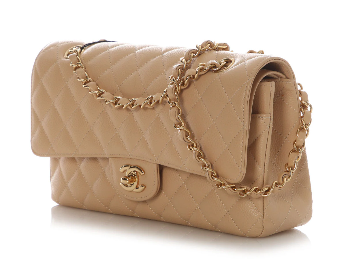Chanel Medium/Large Beige Clair Quilted Caviar Classic Double Flap - Image 4