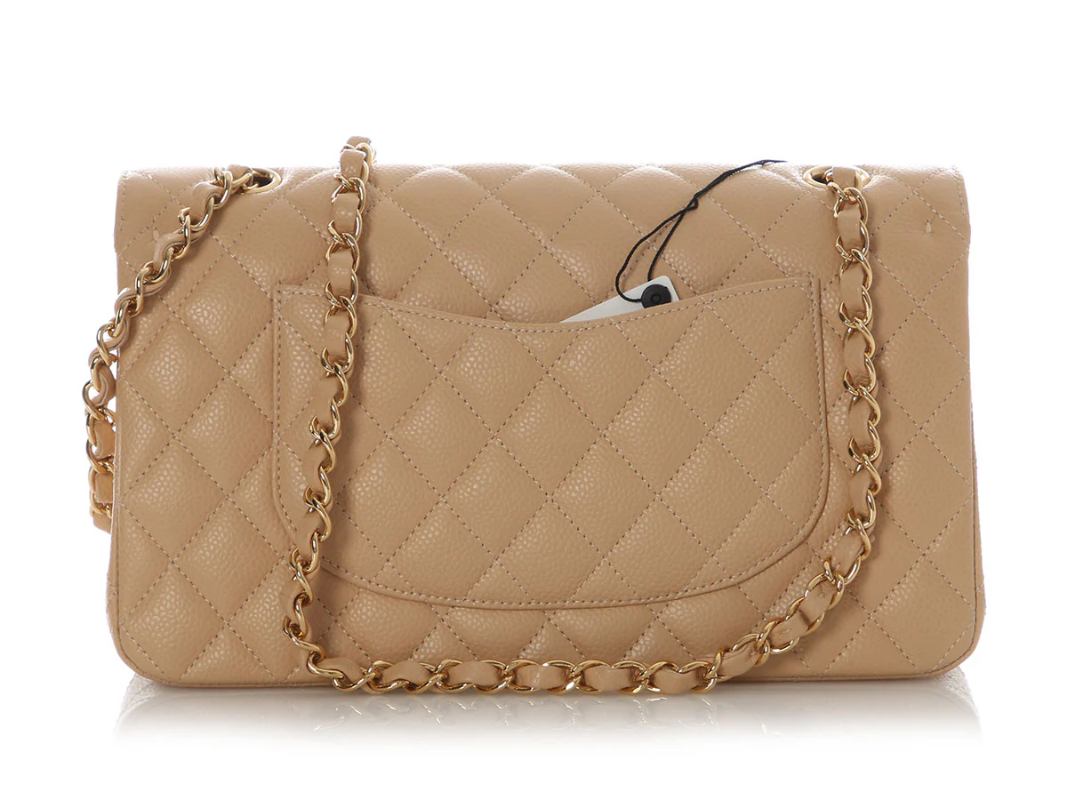 Chanel Medium/Large Beige Clair Quilted Caviar Classic Double Flap - Image 5