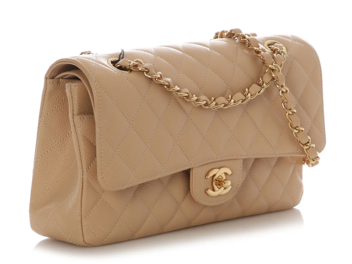 Chanel Medium/Large Beige Clair Quilted Caviar Classic Double Flap - Image 6