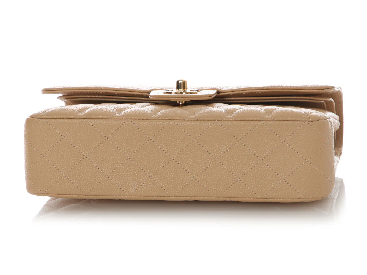 Chanel Medium/Large Beige Clair Quilted Caviar Classic Double Flap - Image 7
