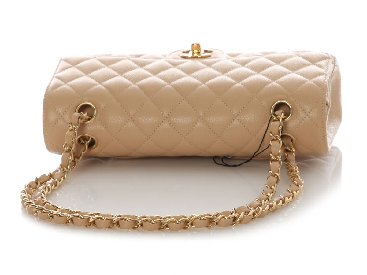 Chanel Medium/Large Beige Clair Quilted Caviar Classic Double Flap - Image 8