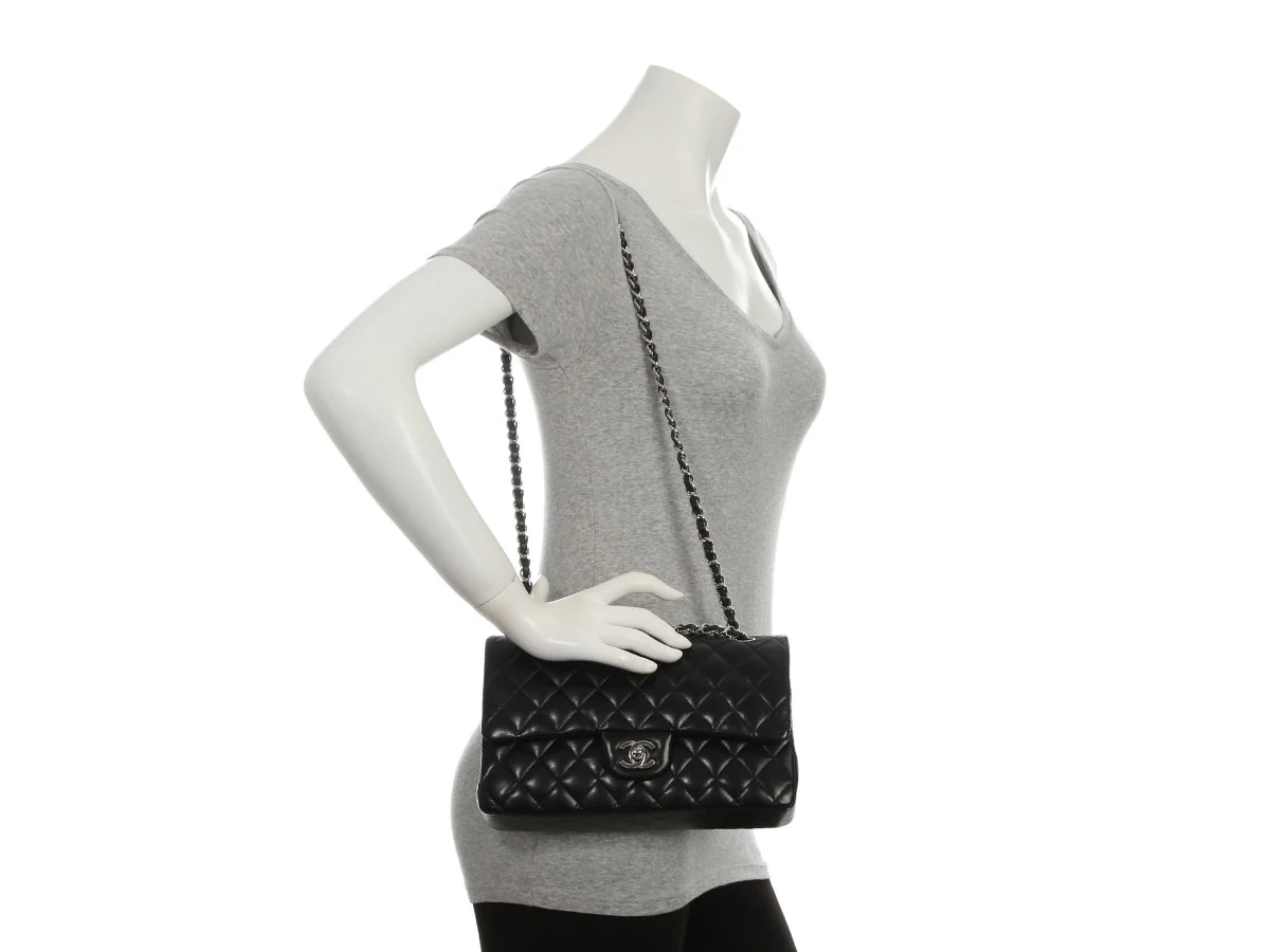 Chanel Medium/Large Black Quilted Lambskin Classic Double Flap - Image 10