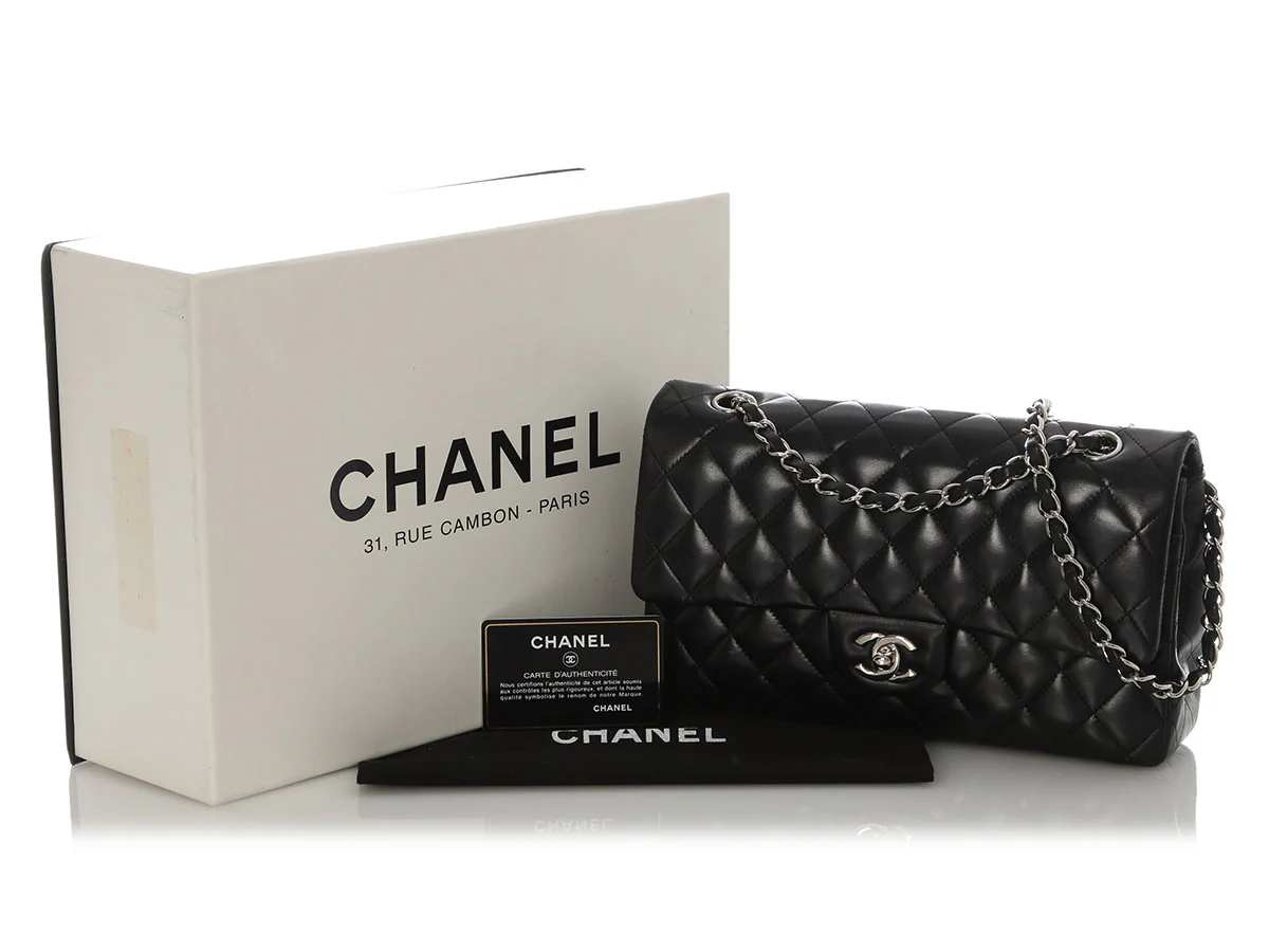 Chanel Medium/Large Black Quilted Lambskin Classic Double Flap - Image 2