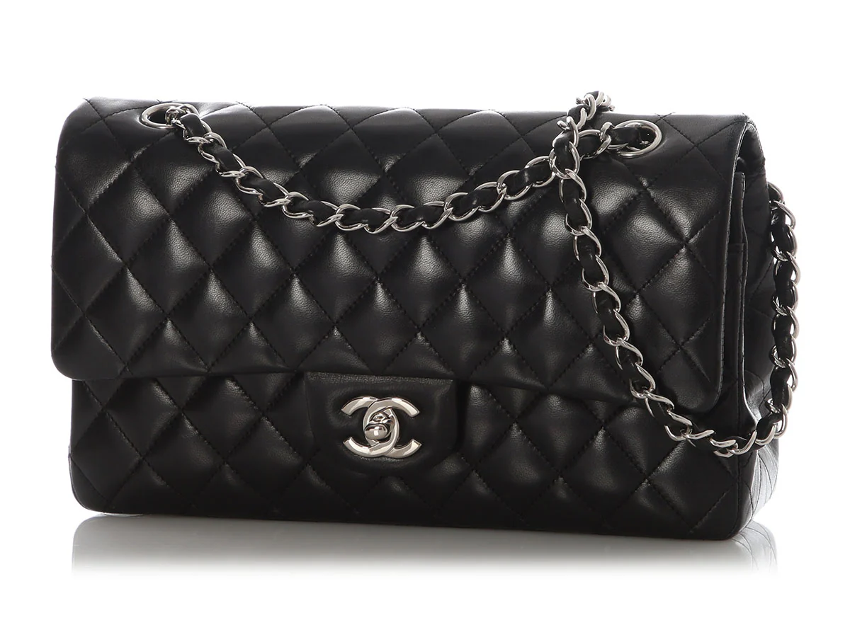 Chanel Medium/Large Black Quilted Lambskin Classic Double Flap - Image 3