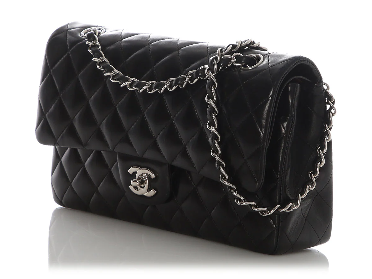 Chanel Medium/Large Black Quilted Lambskin Classic Double Flap - Image 4