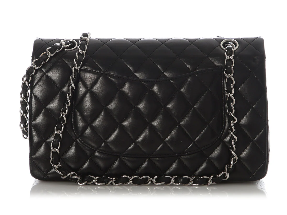 Chanel Medium/Large Black Quilted Lambskin Classic Double Flap - Image 5