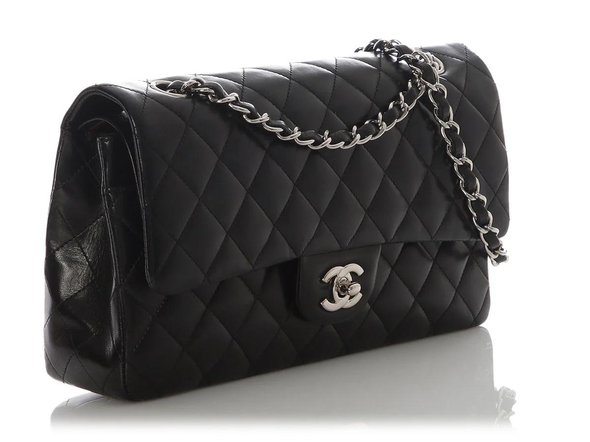 Chanel Medium/Large Black Quilted Lambskin Classic Double Flap - Image 6