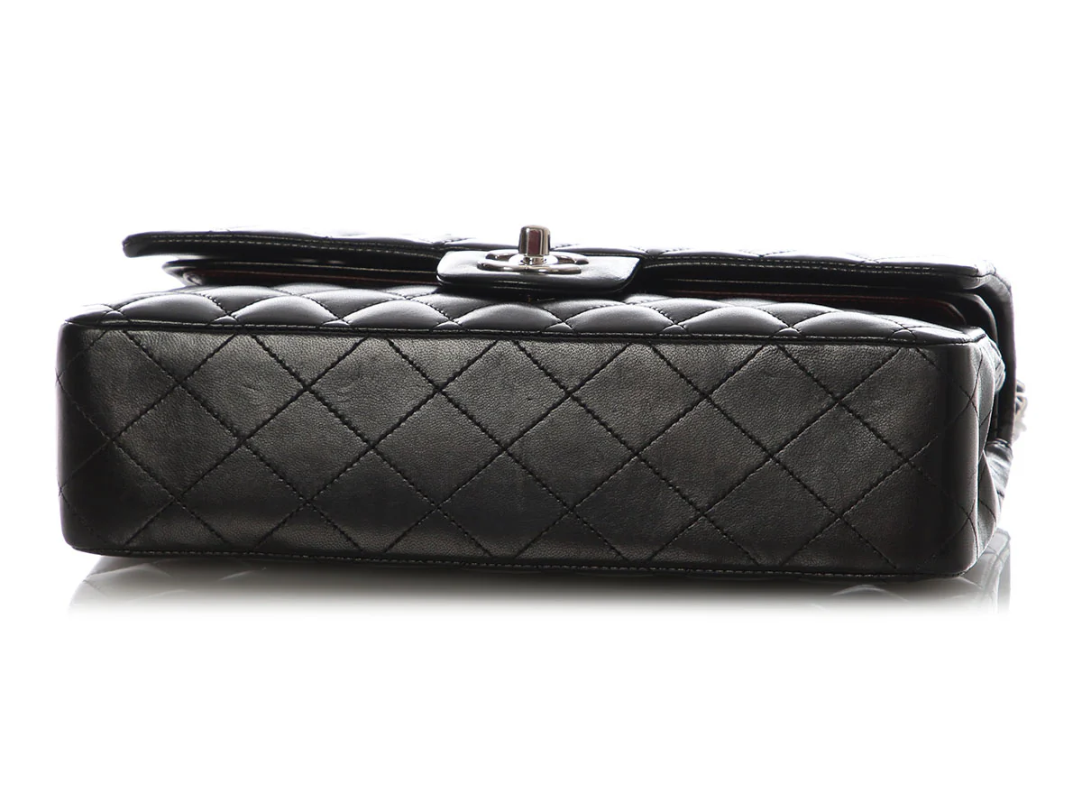 Chanel Medium/Large Black Quilted Lambskin Classic Double Flap - Image 7