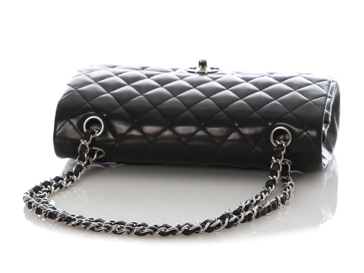 Chanel Medium/Large Black Quilted Lambskin Classic Double Flap - Image 8