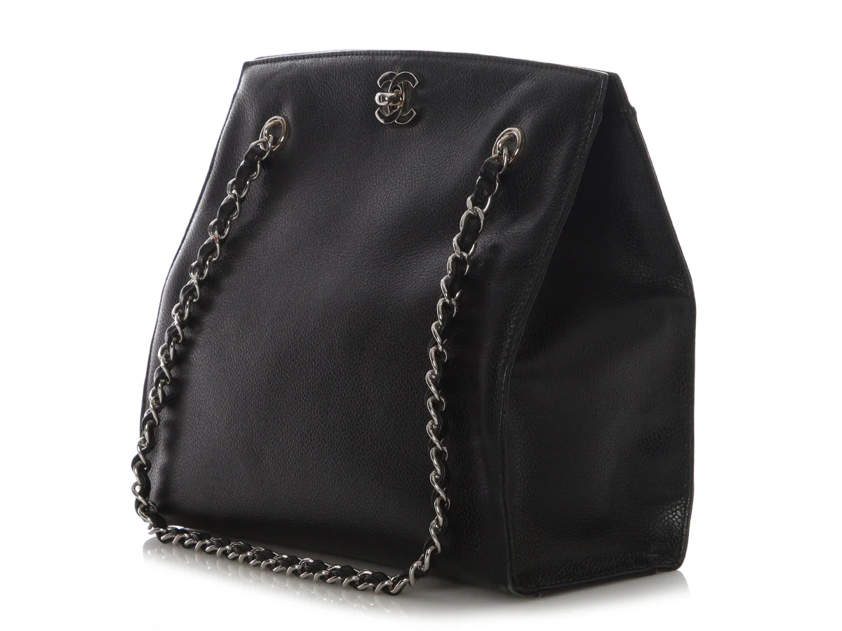 Chanel Vintage Small Black Caviar Tote - Image 3