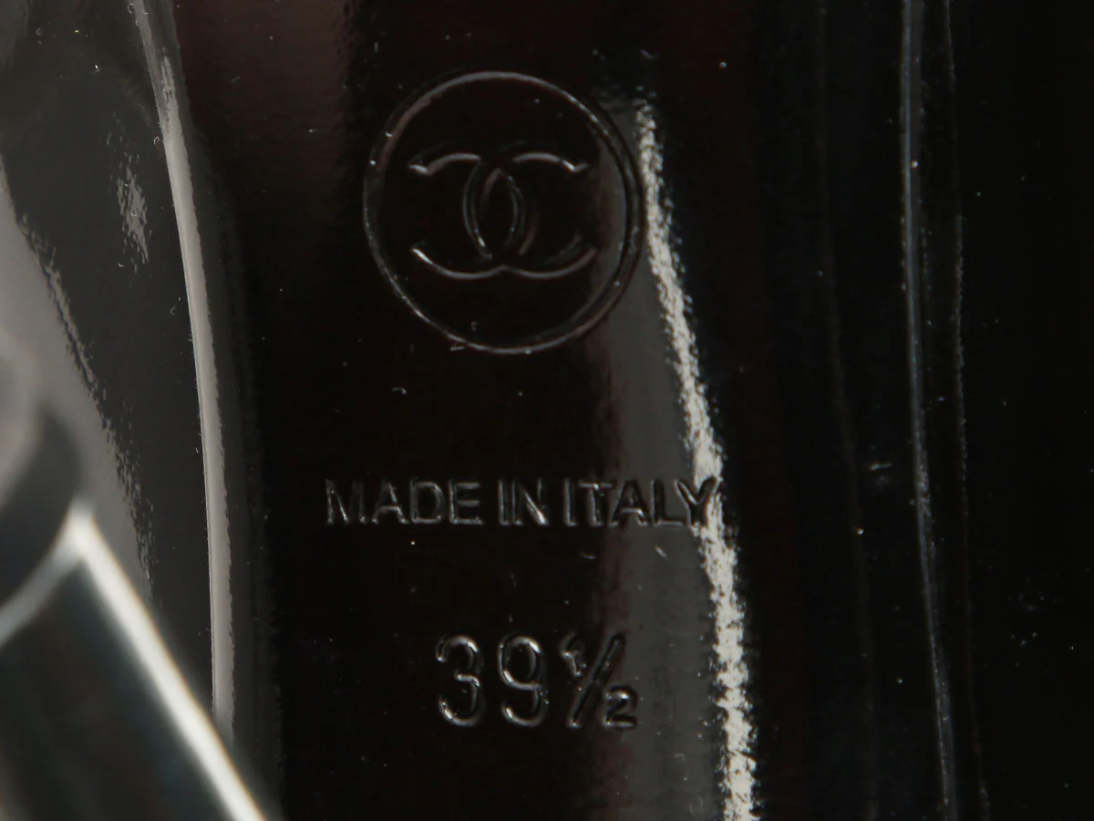 Chanel Black Patent Peep-Toe Pumps - Image 6