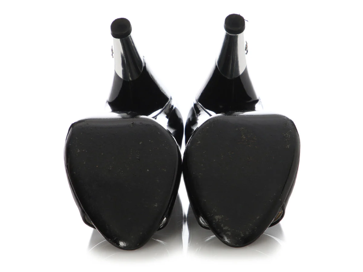 Chanel Black Patent Peep-Toe Pumps - Image 7